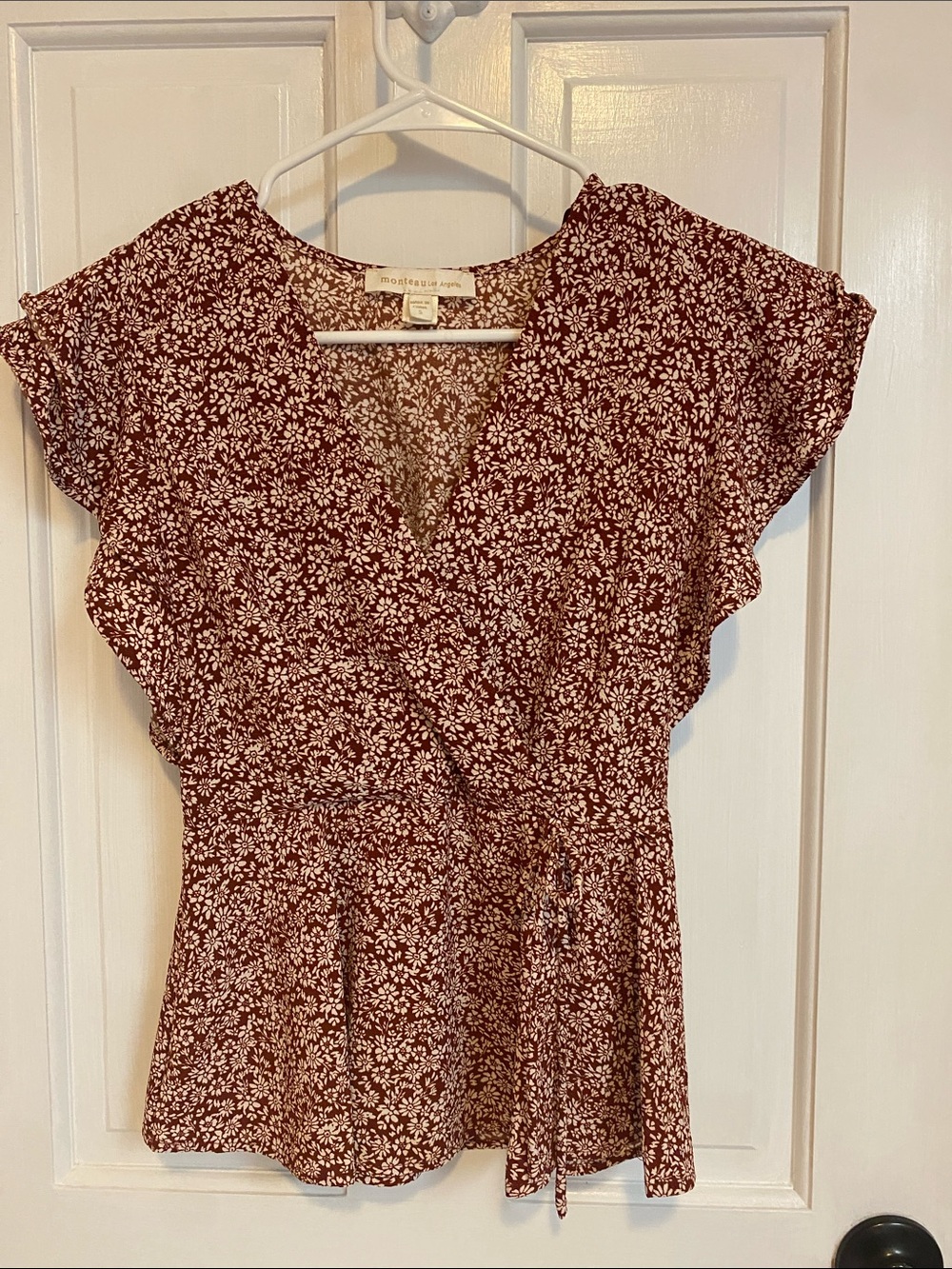 Madewell Maroon Floral Wrap-Style Peplum Blouse